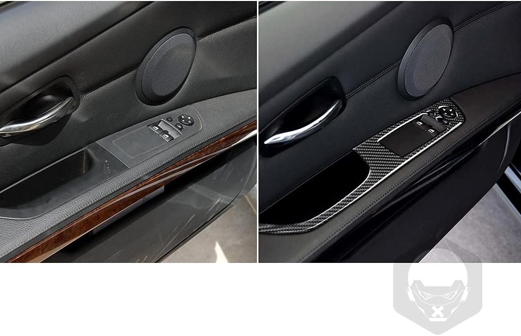 NVCNX Real Premium Carbon Fiber Car Window Lift Switch Panel Cover Interior Trim Compatible with BMW 3 Series E92 E93 Coupe Convertible 2006-2012 Accessories Black 2PCS