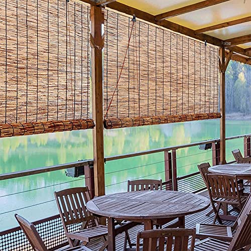 Cordless Reed Blinds For Windows, Reed Roman Shades, Bamboo Shades For Patio, Outdoor Natural Roll-Up Reed Shade Hand Weave Privacy Screen Wide 36" 48" 60" 72" For Garden/Porch/Patio (Size : 26X64In( #TOP4