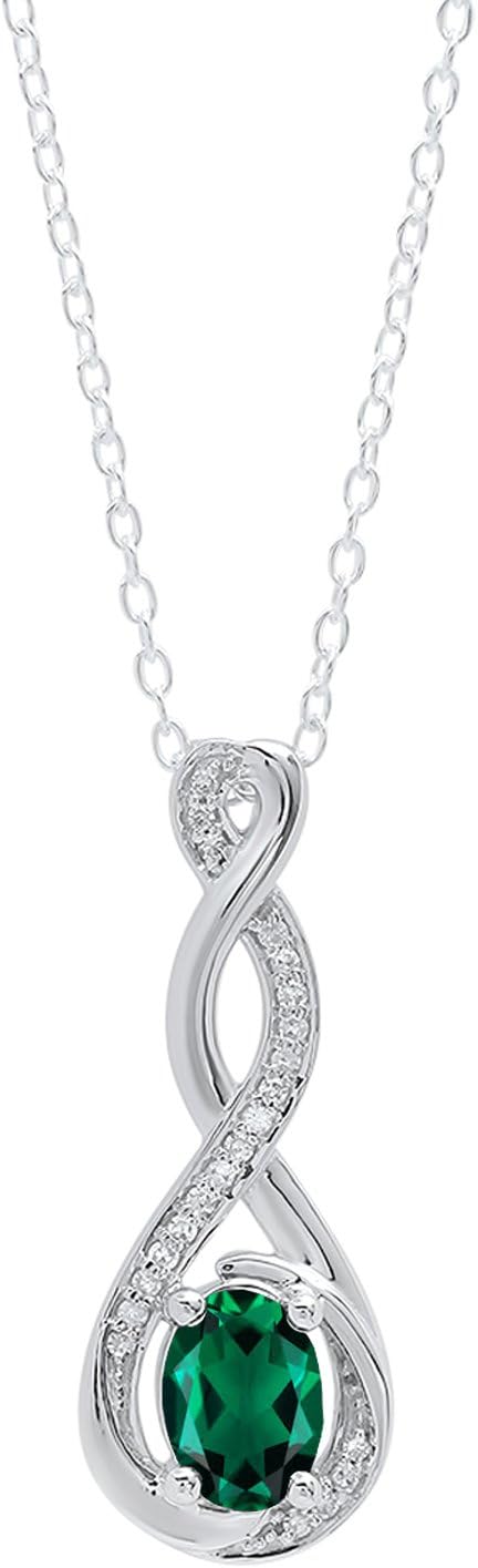 Dazzlingrock Collection 18K 7X5mm Oval Lab Created Gemstone & Round Natural Diamond Infinity Pendant, White Real Solid Gold