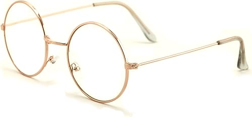 Casual Fashion - Lentes de lente plana transparente de círculo redondo mediano con montura fina, lentes unisex (dorado, transparente), Oro