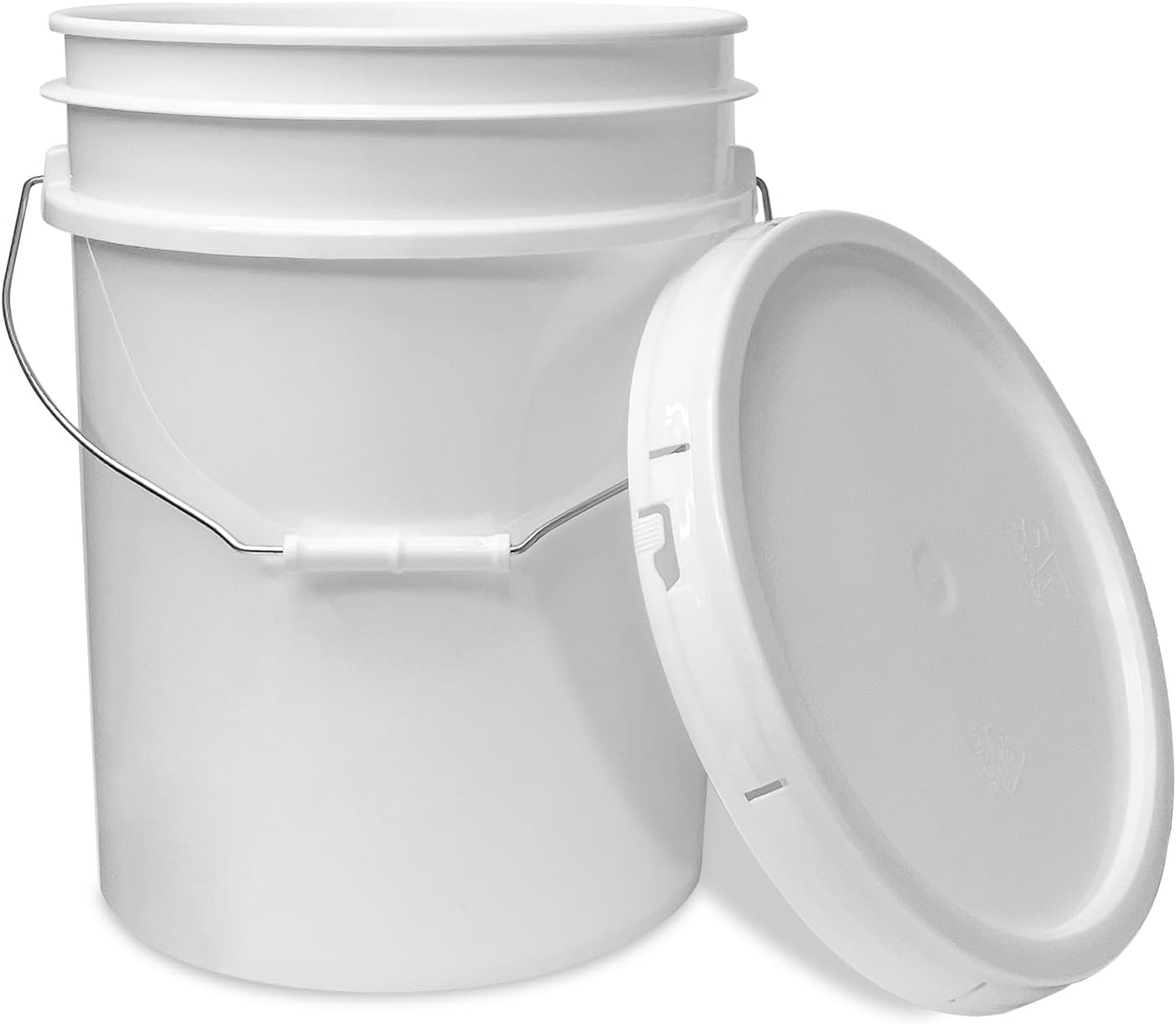5 gallon Food Grade White Plastic Bucket with Handle & Pour Spout Lid - Set of 1