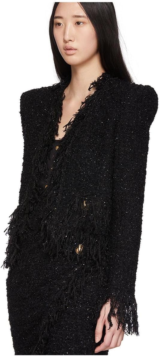 Women's Long Sleeve Plaid Tweed Open Front Cropped Jacket Work Office Pink Blazer Fashion Winter Coat