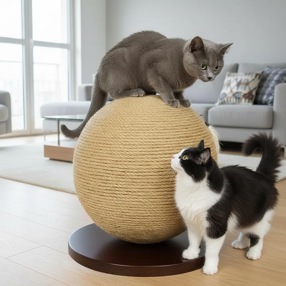 Rascador Gatos Grandes - Bola rascadora Accesorio para Gato para Gatito – Regalo Juguete Gato Madera Sisal Protege Sofa Afila uñas Elegante Divertido