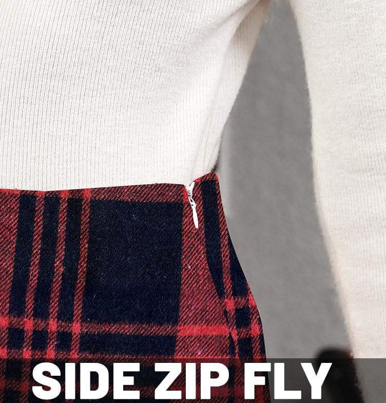 Womens Plaid Flannel Skirt High Waist Bodycon Wool Mini Skirts with Side Hidden Zipper Fall Winter Outfits - Image 4