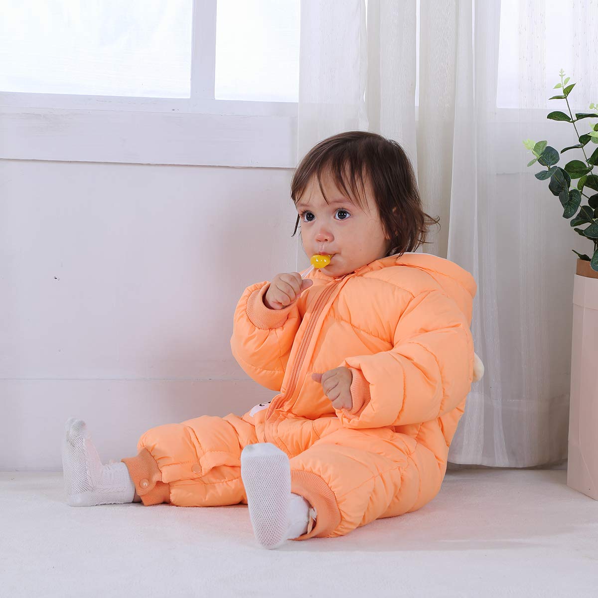 Bébé Barboteuse à Capuche Hiver Grenouillères Jumpsuit Garçons Filles Manche longue Vêtement Cadeau 0-6 mois,Orange