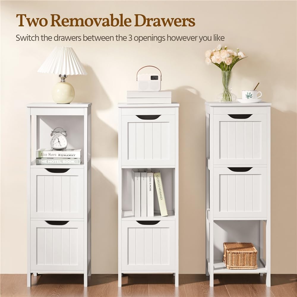 Yaheetech Meuble Rangement Salle de Bain 30 x 30 x 89 cm Blanc | Colonne Salle de Bain, Armoire Toilette avec à 2 Tiroirs et 1 Compartiment Ouvert, pour Salle de Bain, Salon, Cuisine