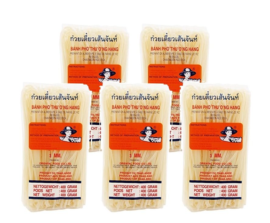 Granjero - fideos de Asia de 3 mm de ancho - paquete de 5 (5 x 400 g) - fideos de arroz tailandés
