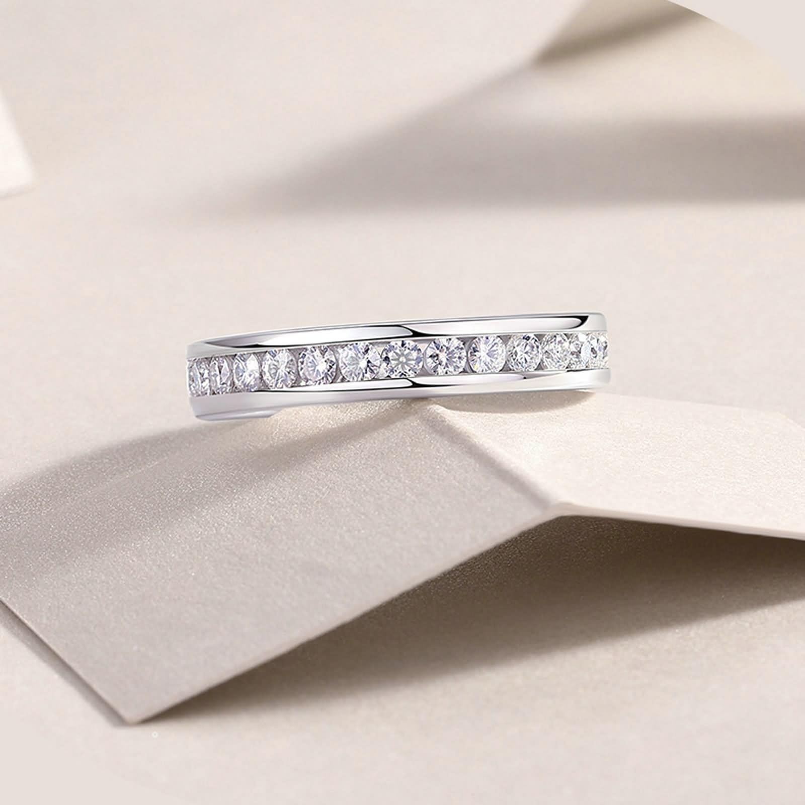 Anello di fidanzamento in oro bianco 14 K, anello di fidanzamento vintage, larghezza 4,5 mm, con moissanite da 3 mm, misura 16 (17,8)