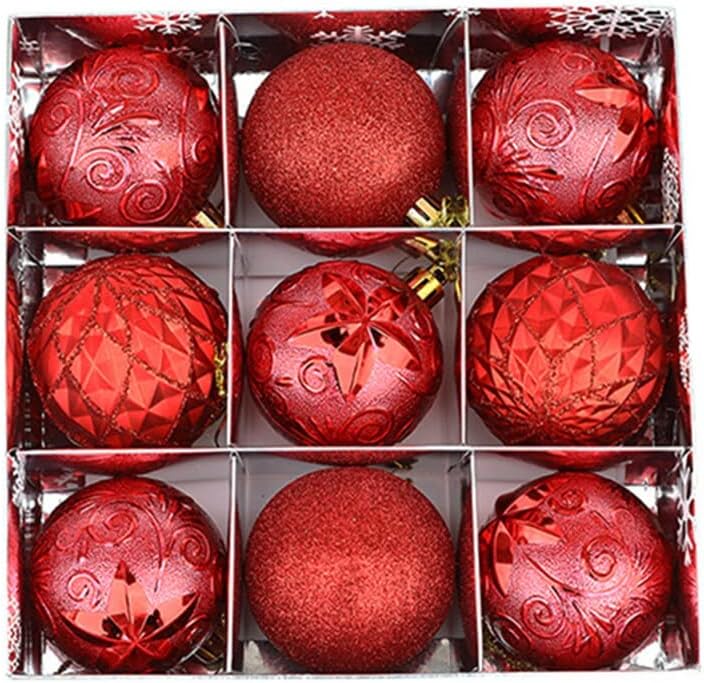 クリスマス オーナメント ボール 6cm 9ピースのクリスマスボールの装飾品木の装飾ホリデーカラフルなボールハングバウブルクリスマス ウィンドウパーティーボールペンダント Color Red Pureclue In