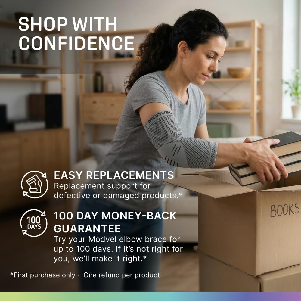 Modvel 2 Pack Elbow Brace - Golfer's Elbow Compression Sleeve Support for Joint Pain Relief, Recovery, Tendonitis Braces, Tennis Elbows Brace For Men & Women, Workout & Weightlifting Arm Wrap, Black