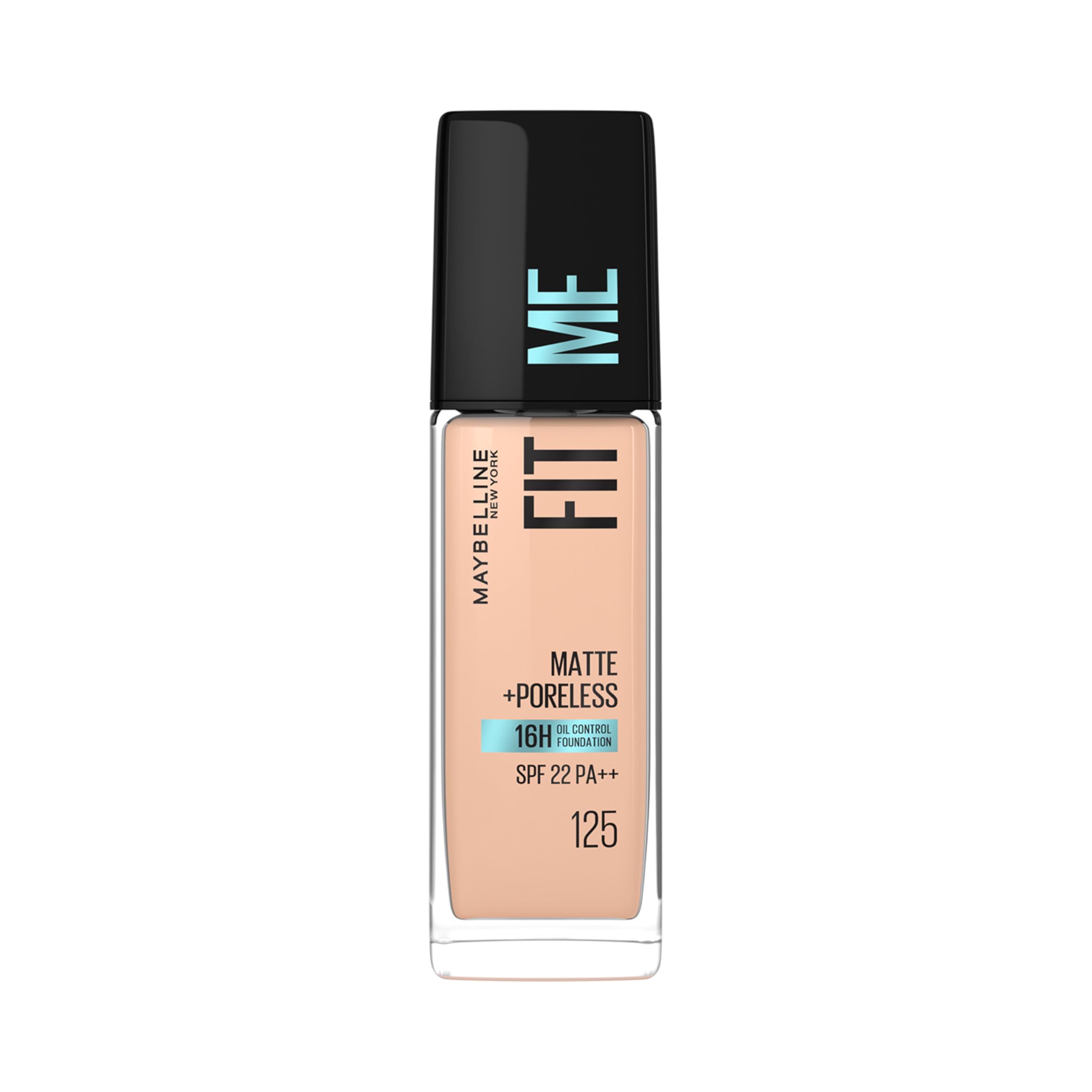 Maybelline New York Fit Me Matte + Poreless Liquid Foundation, pore minimising Foundation, lightweight formula suitable for daily use, Matte Finish Foundation for Indian Skin - 125 Nude Beige, 30 ml