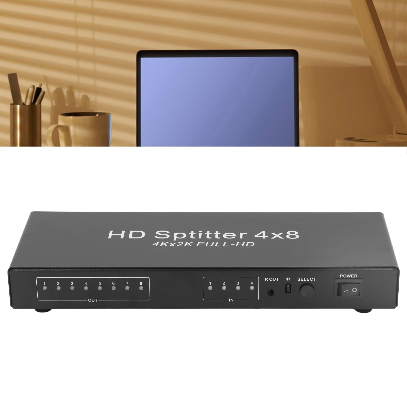 HDMI 4K 4 Ingressi 8 Uscite, Commutatore Splitter HDMI 4x8 con Telecomando, Selettore HDMI a 4 Porte Supporto HDMI1.4, per Proiettore, per, per, per TV (Spina