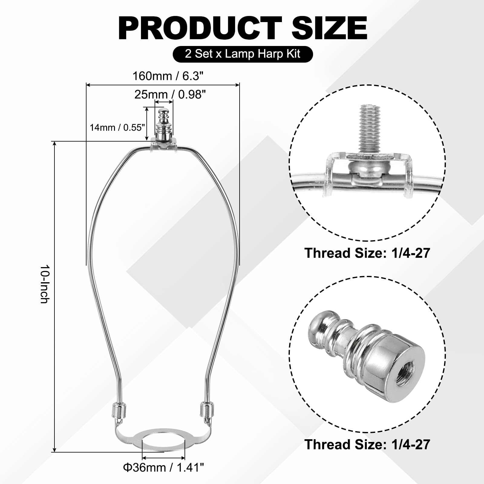 YOKIVE 10 Inch Lamp Harp, Detachable Lamp Shade Holder with E26 Light Base UNO Fitter Adapter and Lamp Shade Finial Heavy Duty Lamp Shade Bracket for Table Floor Standing Lamps, Chrome - Image 2