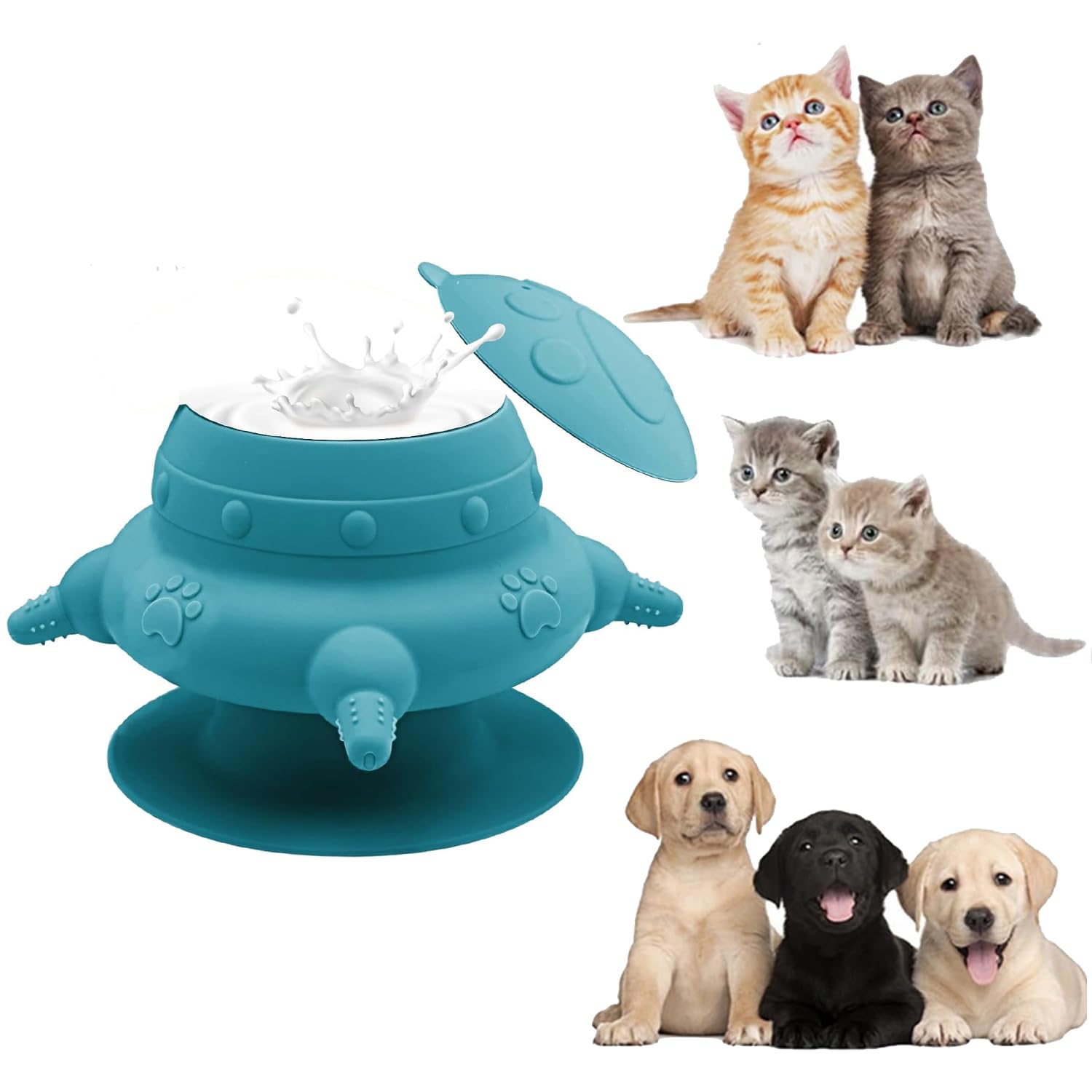 Mangiatoia per Cuccioli In Silicone, Alimentatore Di Latte per Cuccioli, Stazione Di Allattamento per Cucciolis, Alimentatore per Cucciolis per Più, Ventosa Base, per Gattini, Cane, Conigli