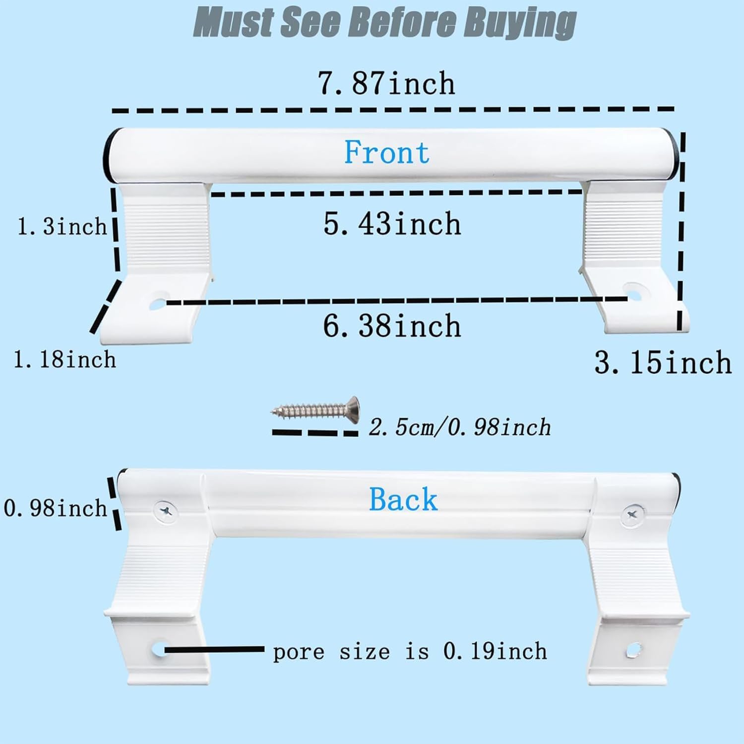 2 Pcs 8 Inch Aluminum Sliding Door Handle, White Alloy Sliding Door Pull Handles for Patio Bathroom, Comfort Grip Easy Installation (White)