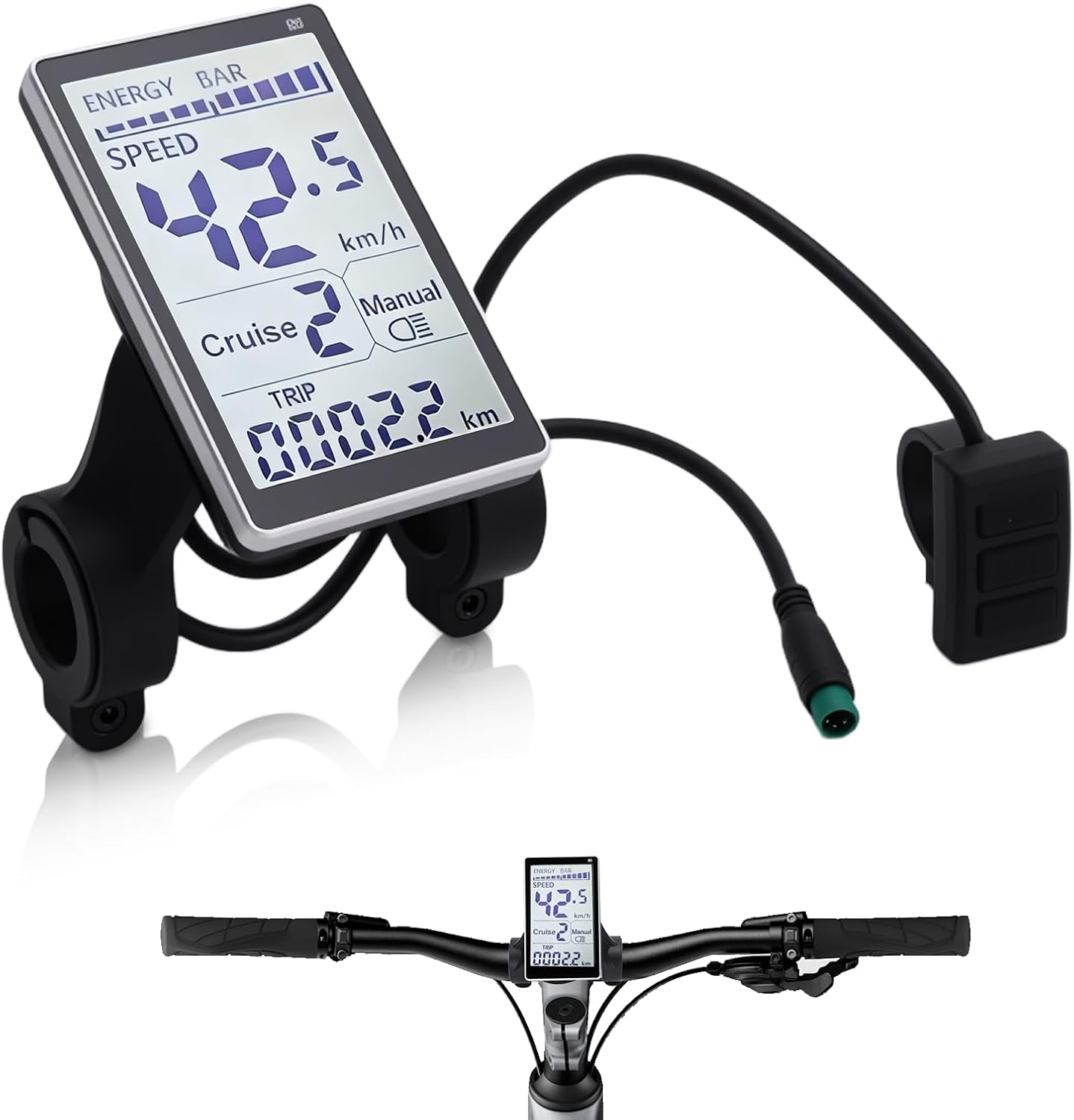 Electric Bike LCD Display Meter, 5 Pin 24V 36V 48V 60V Universal E Scooter M5 LCD Panel Screen with Waterproof Connector, for 31.8 22.2mm Electric Bikes, Scooter(No. 2 Protocol)