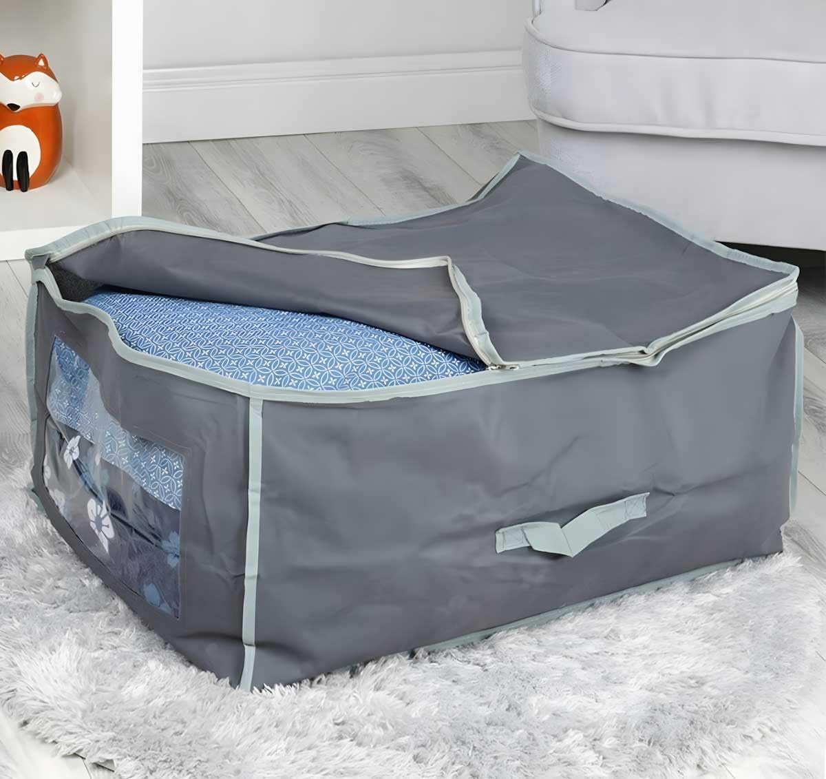 LS-LebenStil Unterbettkommode XXL Jumbo 60x45x30cm Grau Stoff Aufbewahrungsbox Kleiderbox Kleidersack Rechteck Unterbettbox Vlies Aufbewahrungstasche Bettdecken, Kleidung faltbar Sichtfenster Küche, Haushalt & Wohnen