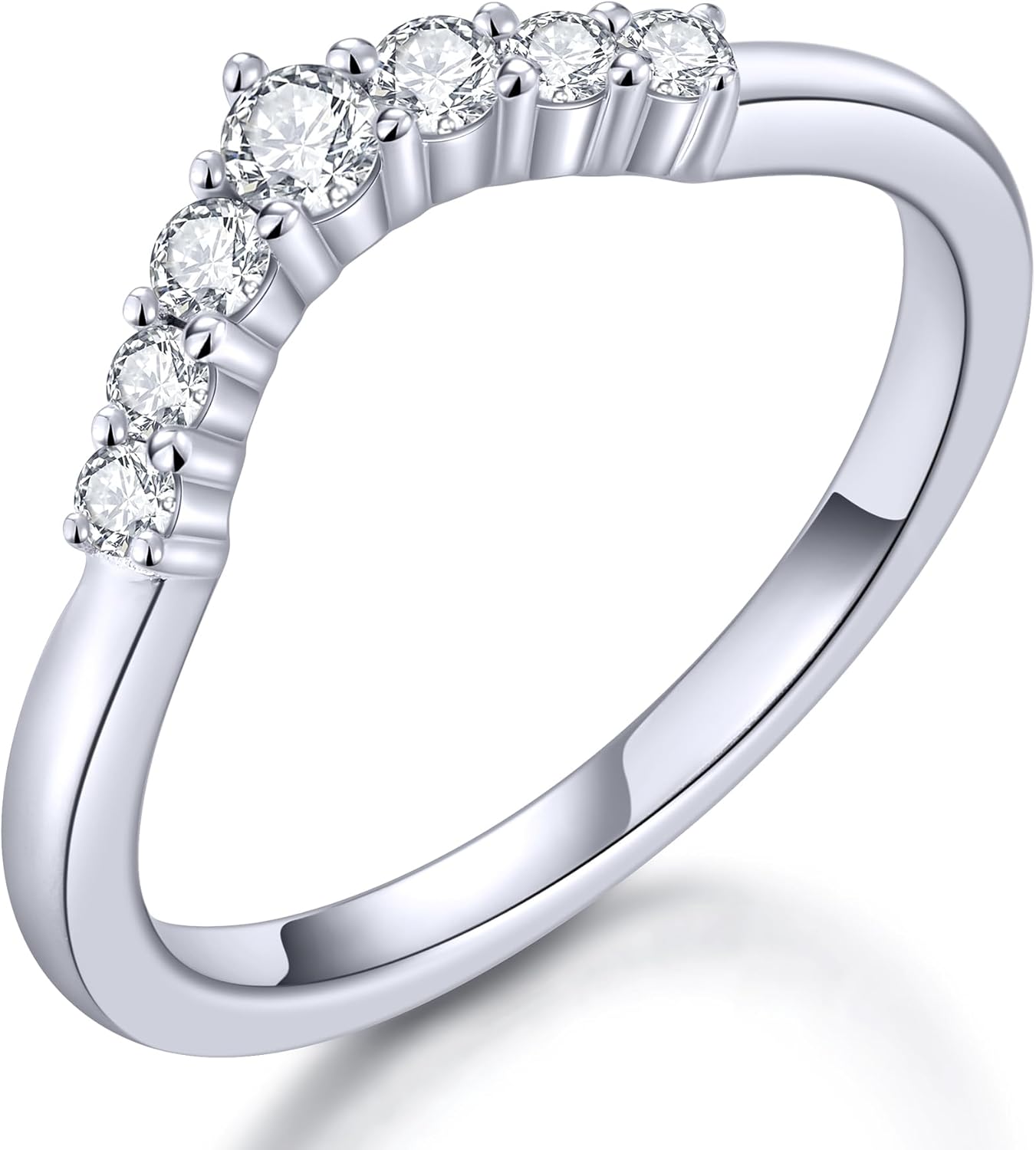 KSTYLE Moissanite Curved Wedding Bands for Women Eternity Band Ring, D Color VVS1 Lab Created Moissanite Rings Sterling Silver Rings 18K White Gold Plated Stacking Engagement Ring for Women