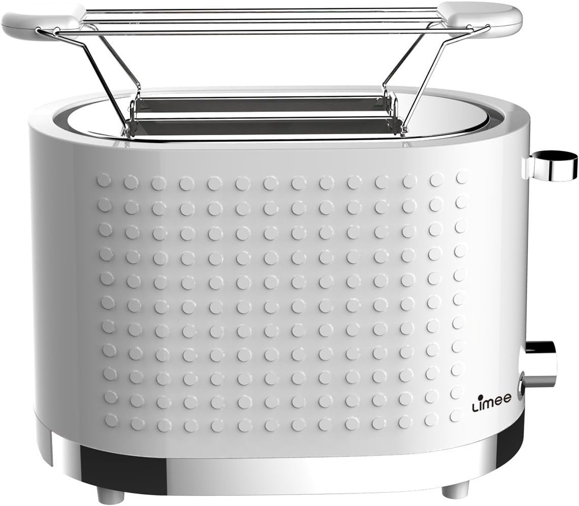 Limee TR0113-bun warmmer 2 slice toaster with wide slots glossy plastic white