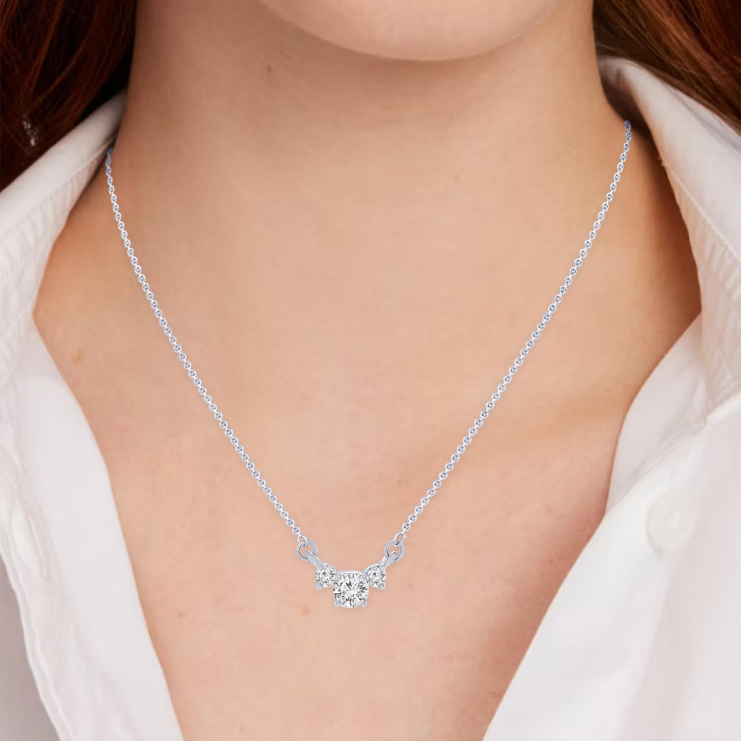 Houston Diamond District 1 to 3 Carat Classic Past Present Future 3 Stone Diamond Pendant Necklace (I-J Color I1/I2 Clarity)