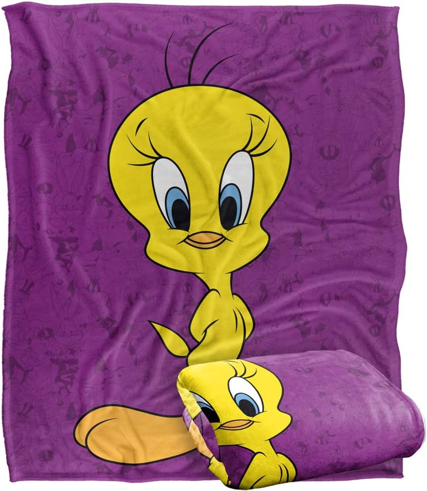 Looney Tunes Blanket, 50"x60", Tweety Bird Character Silky Touch Super Soft Throw