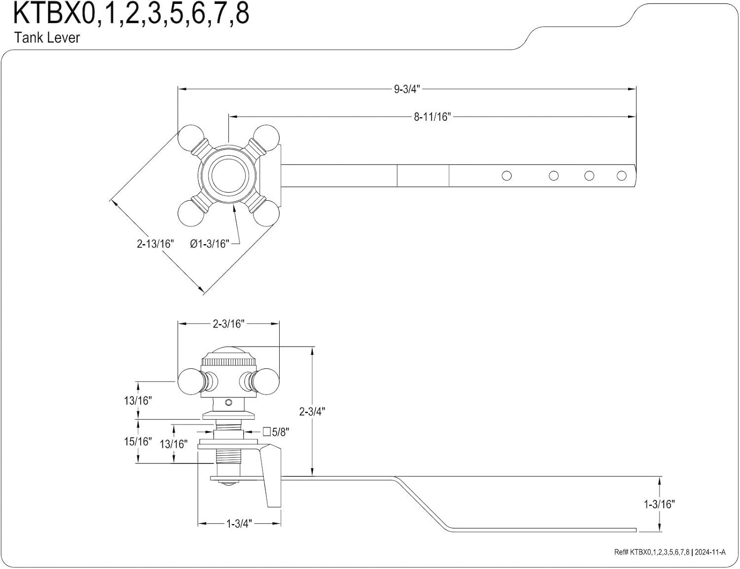 Kingston Brass KTBX1 Buckingham Front Mount Toilet Tank Lever, Left/Right Installation in Polished Chrome