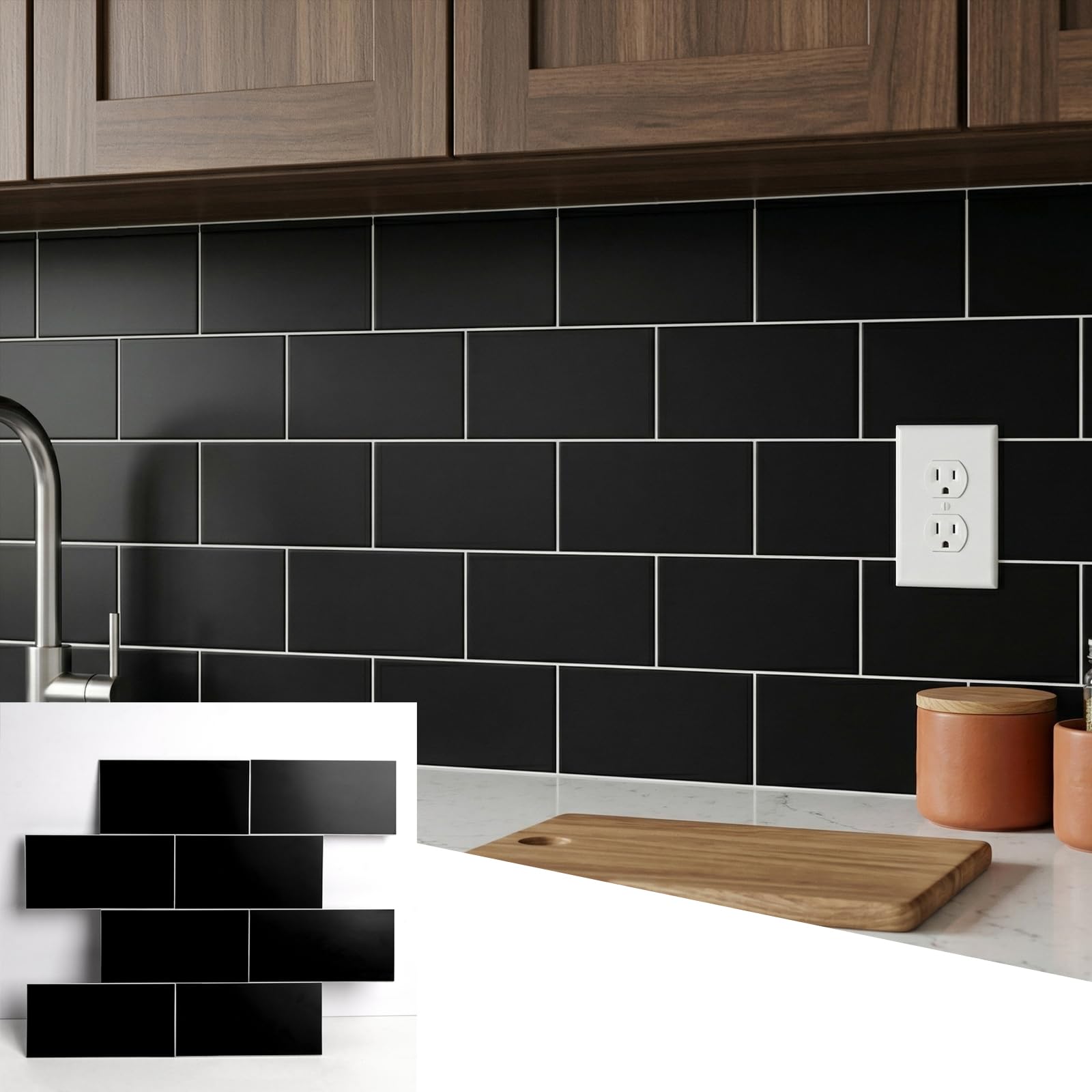 OYASIMI 10- Sheet Polished Black Peel and Stick Backsplash, 12