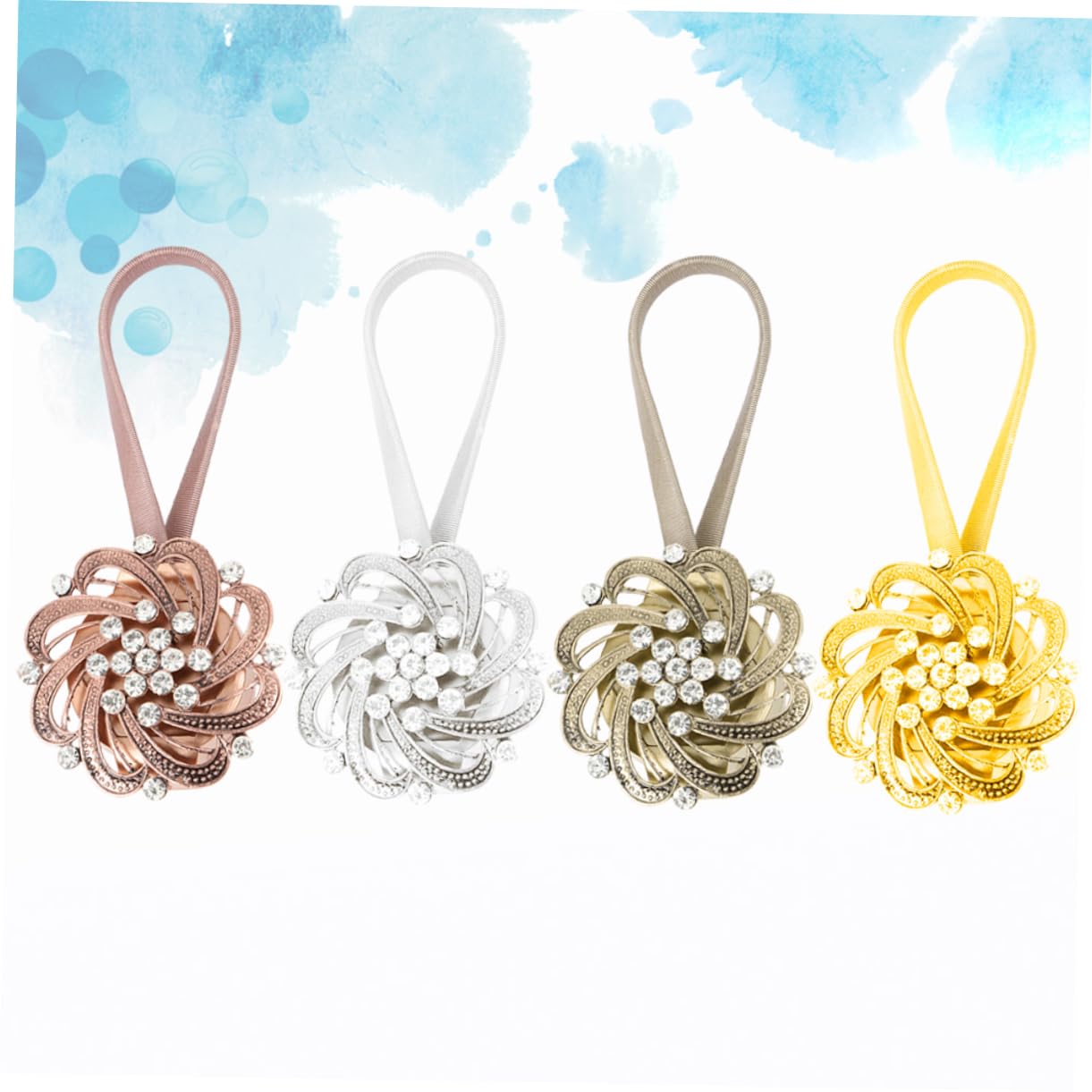 Amosfun 4 Embrasses Magnétiques pour Rideaux en Alliage, Fermoir en Strass, sans Perçage, pour Salon et Studio