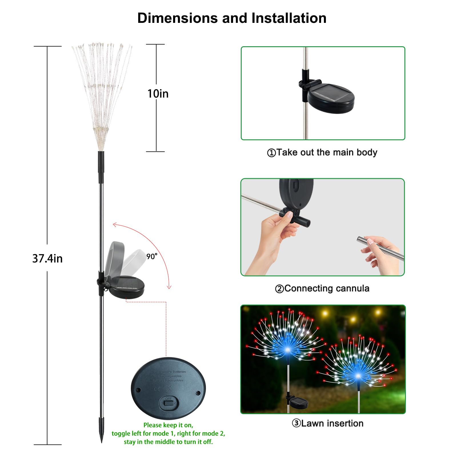 Slyuexu Solar-Gartenleuchten für den Außenbereich, wasserdicht, 2 Stück, 120 LEDs, Solar-Feuerwerk-Lichter, dekorative Gartendekoration, für Blumenbeete, Wege, Party, Weihnachtsdekoration, mehrfarbig