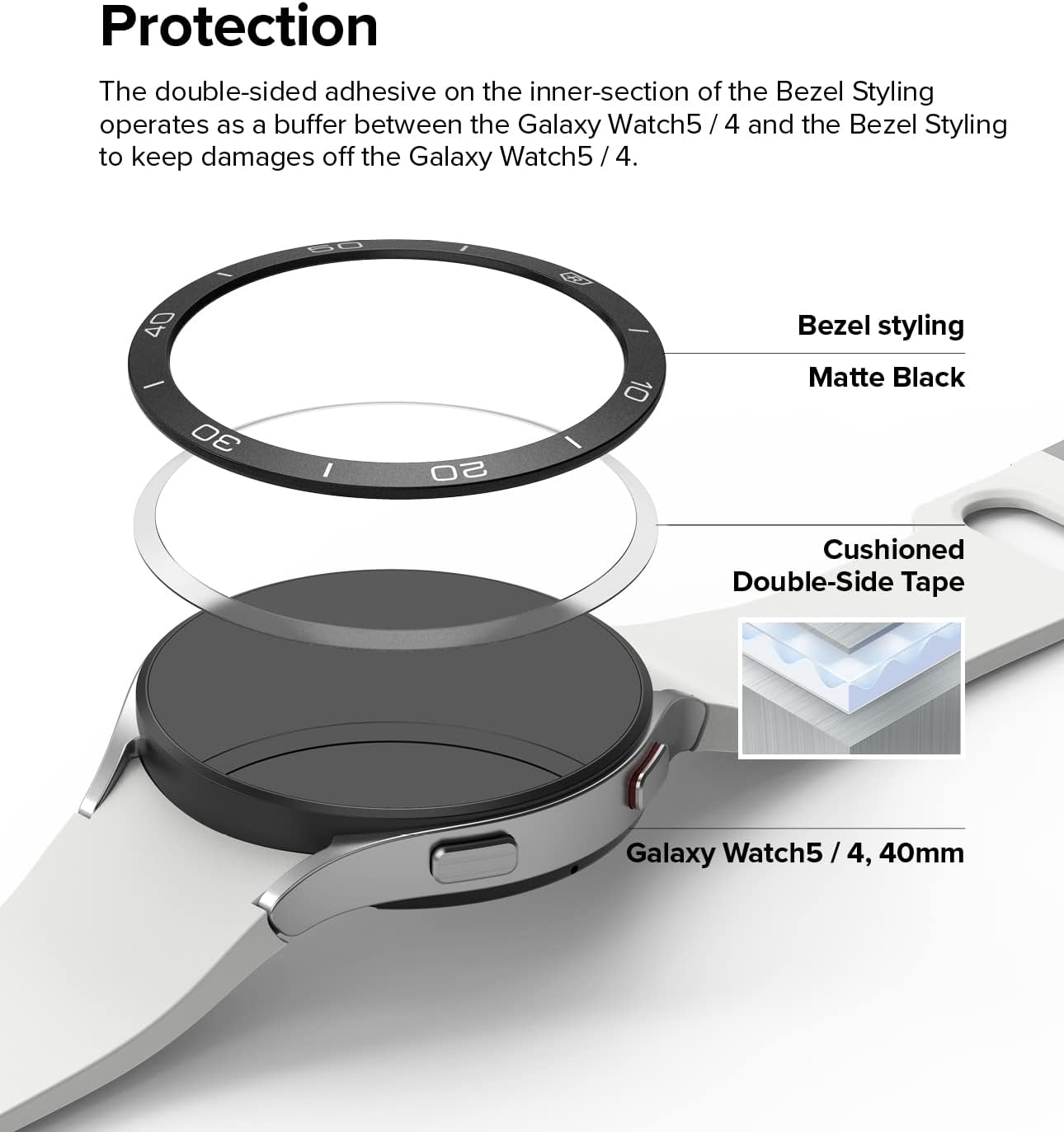 Ringke Bezel Styling Compatible with Samsung Galaxy Watch 5 40mm and Galaxy Watch 4 (40mm) Adhesive Frame Ring Cover Anti Scratch [Aluminum] Case Accessory - Black [40-15]