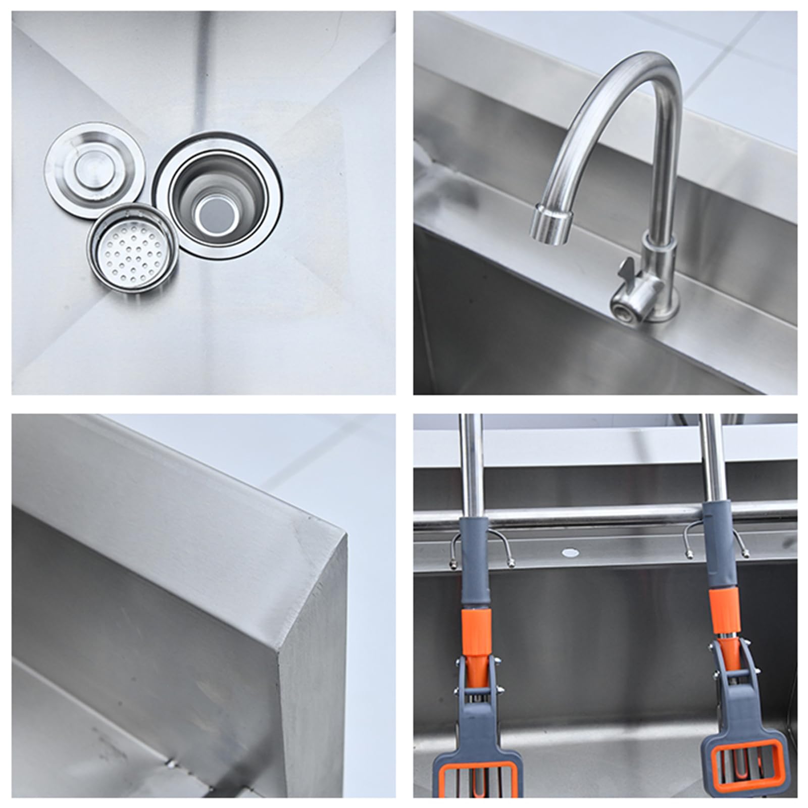 Cubo de fregona para interiores y exteriores, fregadero de fregona comercial, fregadero de fregona de montaje en suelo, lavabo de servicio de fregona de acero inoxidable, fregadero de