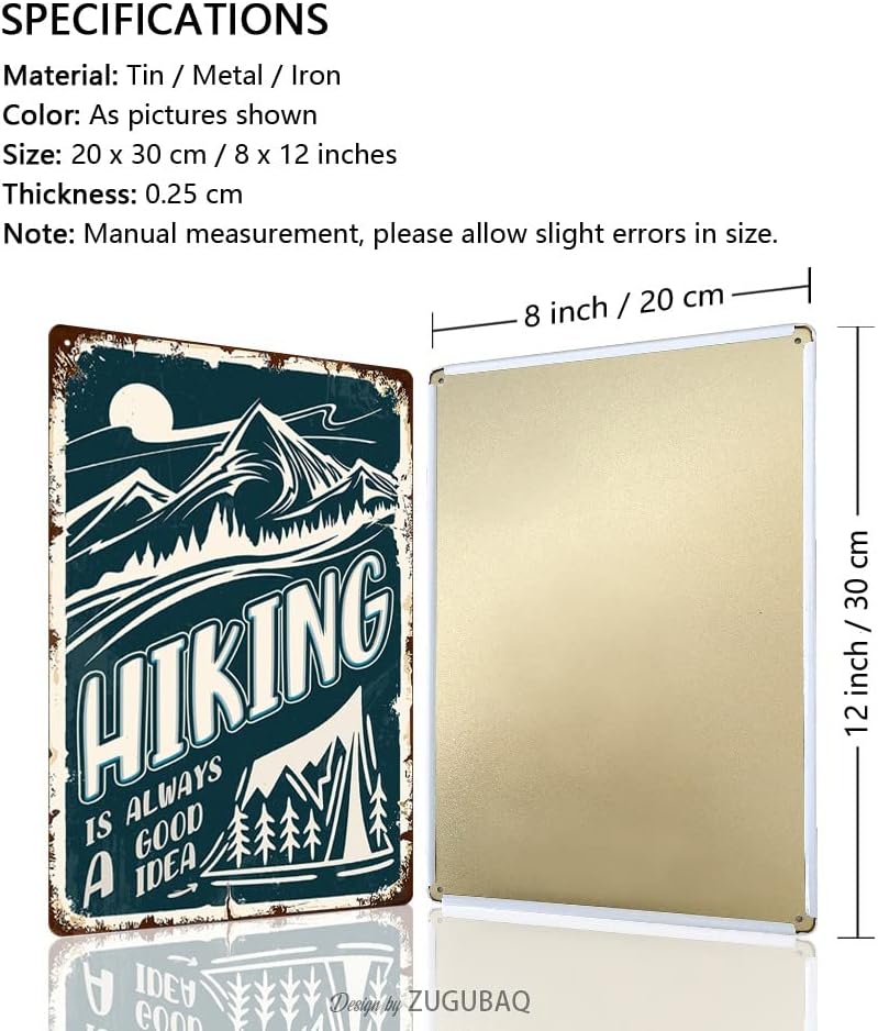 Vintage Metal Funny Camping Tin Sign-Hiking Is Always A Good Idea Outdoor Porch Patio Home Kitchen Garden Bar Poster Retro Decor Art 8X12 Inch Wall Decor image 2