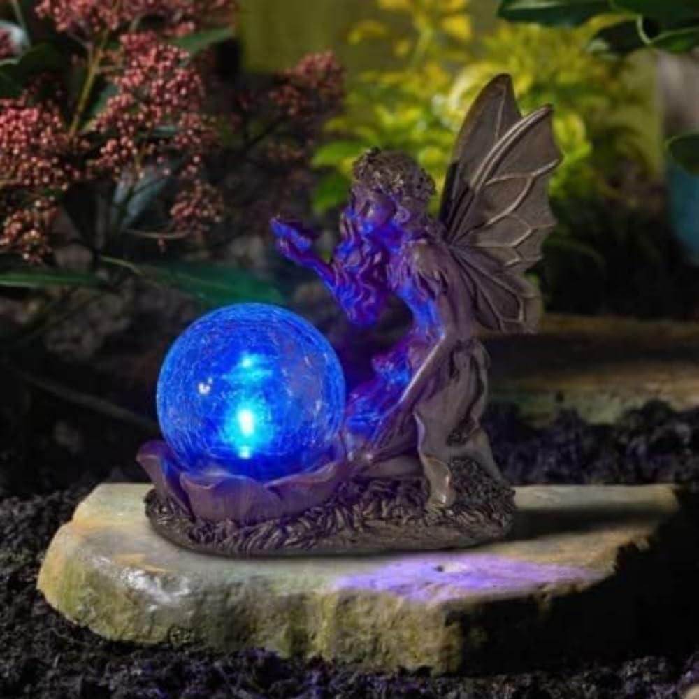 Garden Mile Stone Effect Solar Outdoor Fairy Light Statue, Multicoloured Led Garden And Patio Ornament Novelty Lighting Solar Powered Garden Figuine With Lights Outdoor Decorative Ornaments