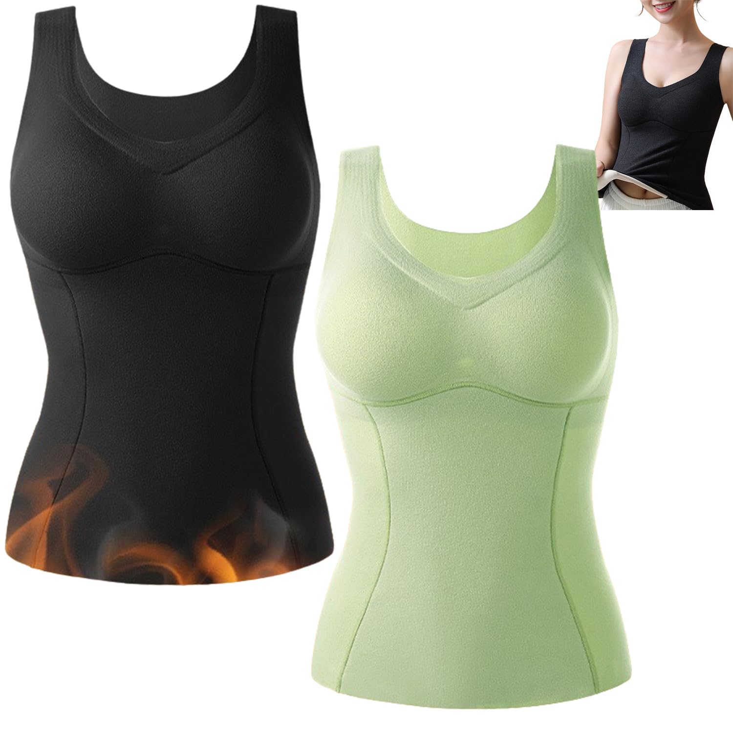 YXWYXWA 2 piècesTourmaline Auto-Chauffant ION Hiver Shapewear, Femmes Sculptant Polaire Thermique intégré Soutien-Gorge sous-vêtements Gilet