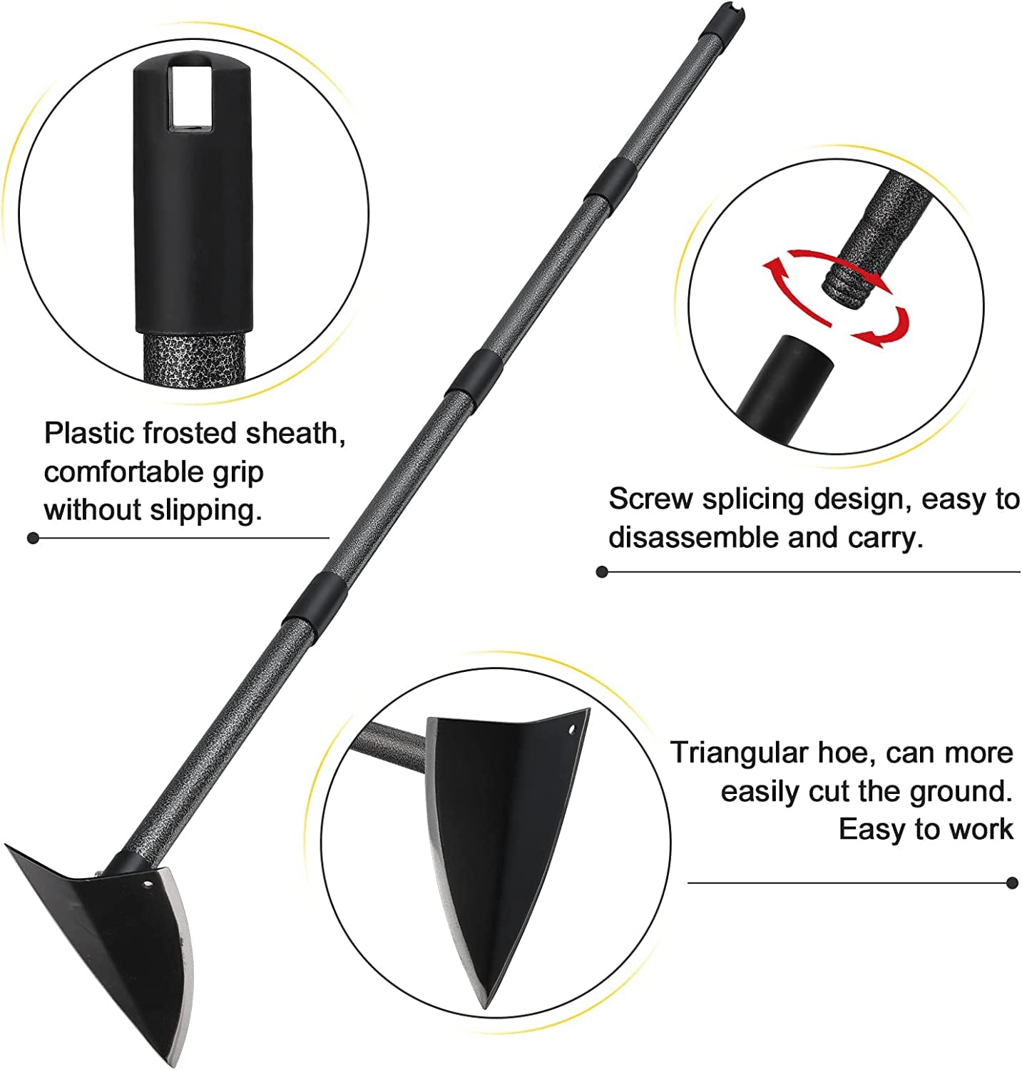 Azada de Jardín, Azada Herramienta de Jardín Azada de Jardín Triangular con Cuchilla Afilada para Cavar, Desyerbar, Cortar y Perder Tierra - Mango de Metal con Longitud Ajustable (182cm)