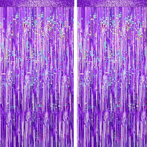 Image of 4 Packs Purple Foil Fringe Curtain, Purple Glitter Metallic Tinsel Backdrop for Birthday, Wedding, Baby Shower, Princess Bachelorette Christmas New Year Party Decorations Supplies
