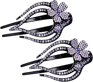 Lurrose ラインストーン装飾ダックビルクリップ 2個 ポニーテール用ヘアクリップ 後頭部固定 美容ヘアアクセサリー 女性向けヘアスタイリン