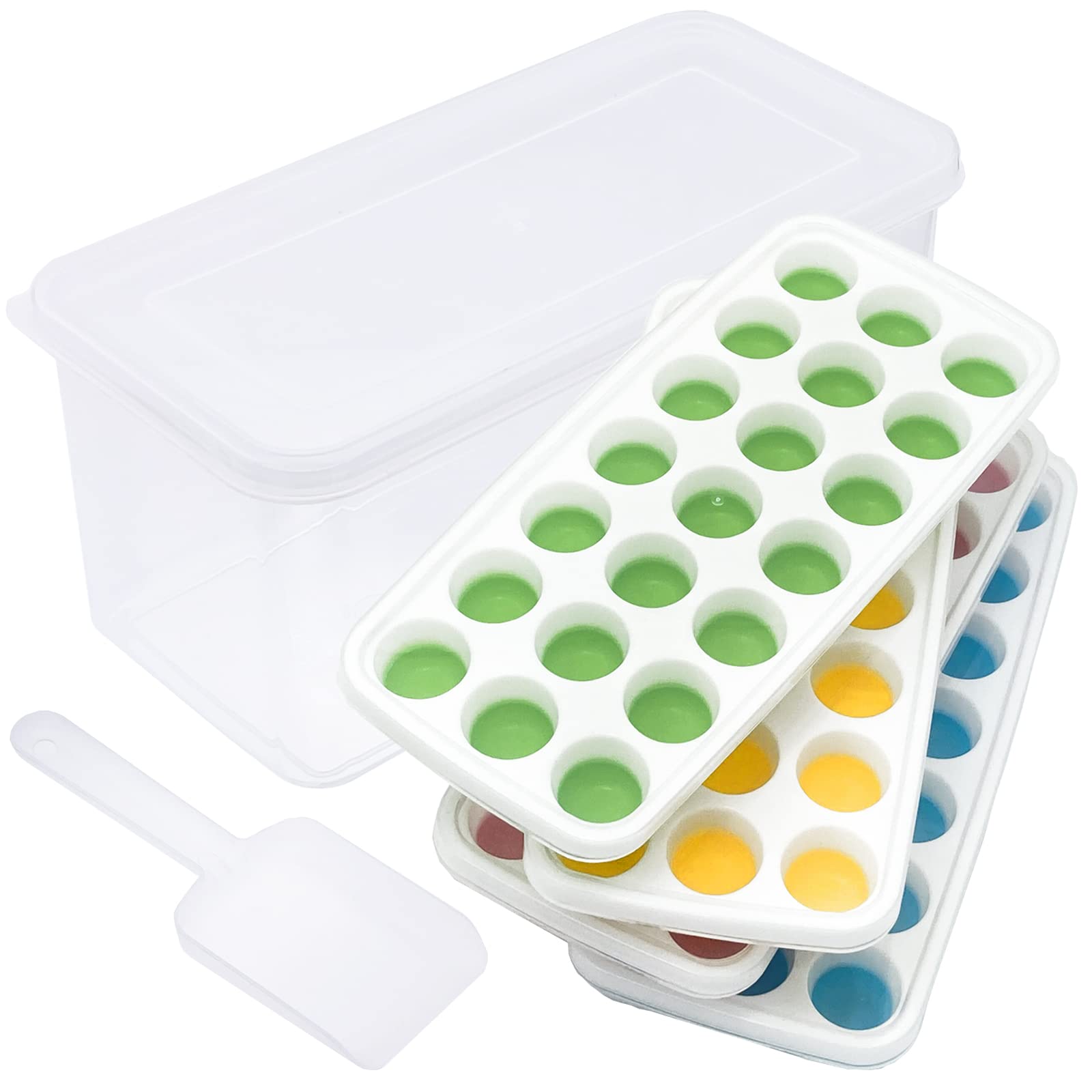 Photo 1 of Ice Cube Trays 4 Pack, Easy-Release Silicone & Flexible 21-Ice Cube Trays with Spill-Resistant Removable Lid, for Cocktail, Freezer, Stackable Ice Trays with Covers (Multicolor-4)