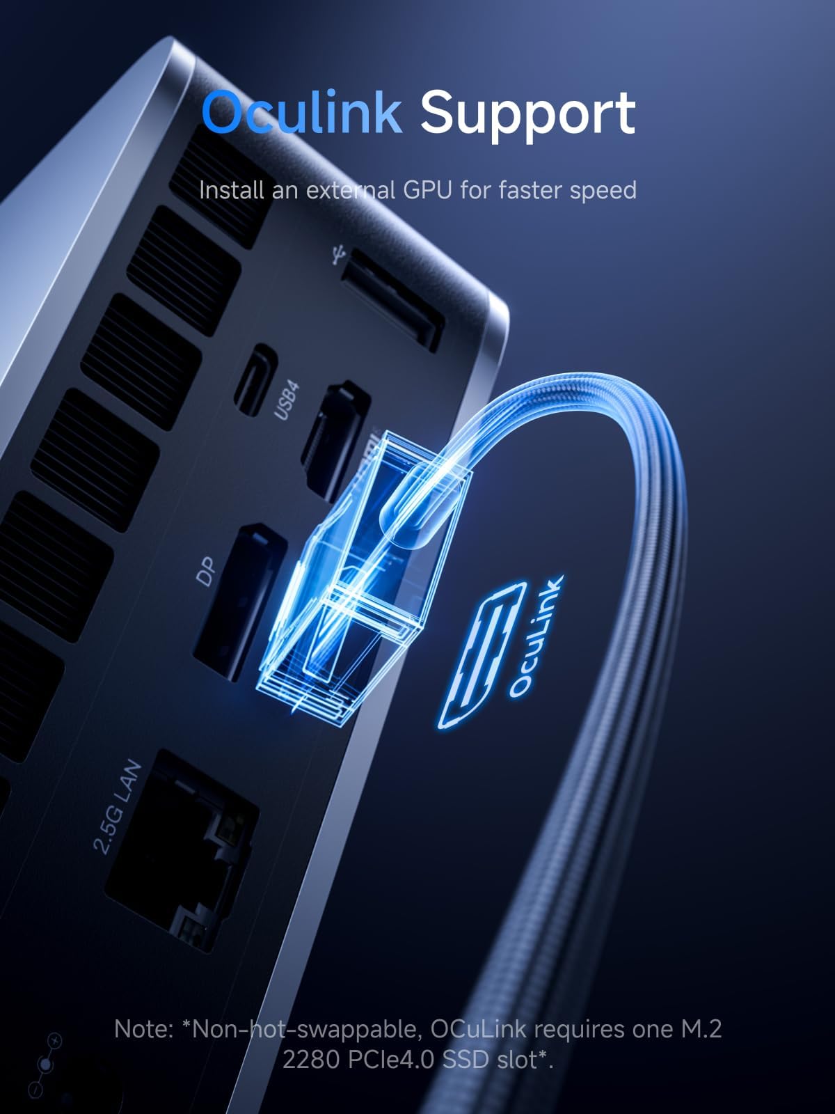 MINISFORUM M1 Pro-285H AI Mini PC Barebone with Intel Core Ultra 9 Processor 285H(16C/16T,Up to 5.4GHz),DDR5-5600GHz RAM,M.2 PCIe4.0 SSD,USB4/RAID/OCuLink/Wi-Fi 7/BT 5.4,4K Quad Display(NO RAM/SSD/OS) — view 5