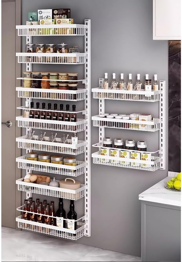 6-Tier Over-The-Door Organizer, Adjustable Pantry Storage Rack, Space-Saving Door Organizer for Home, Kitchen, Living Room - White