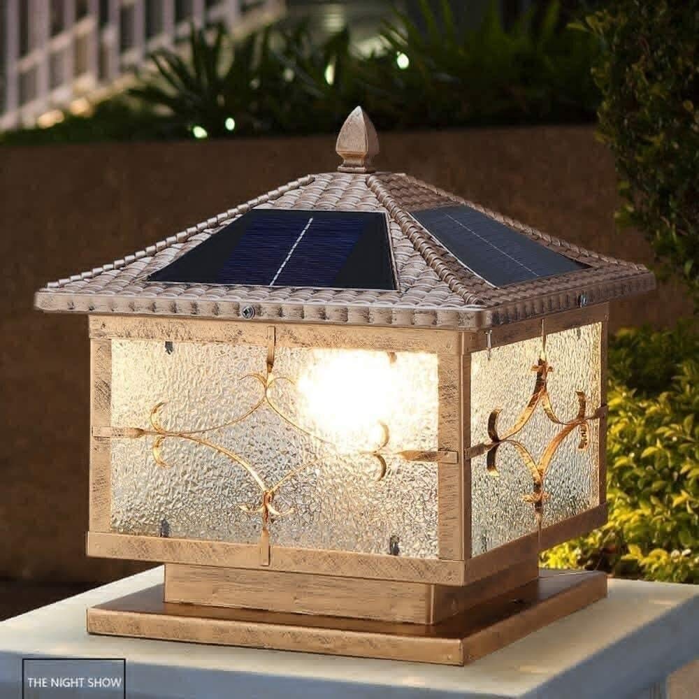 Latarnia Ogrodowa, Zewnętrzna Lampa Solarna W Stylu Słupka Aluminiowego, Wodoodporna, Oświetlenie Led Do Ogrodu, Na Płot, Taras Lub Patio,27 * 30 * 40CM