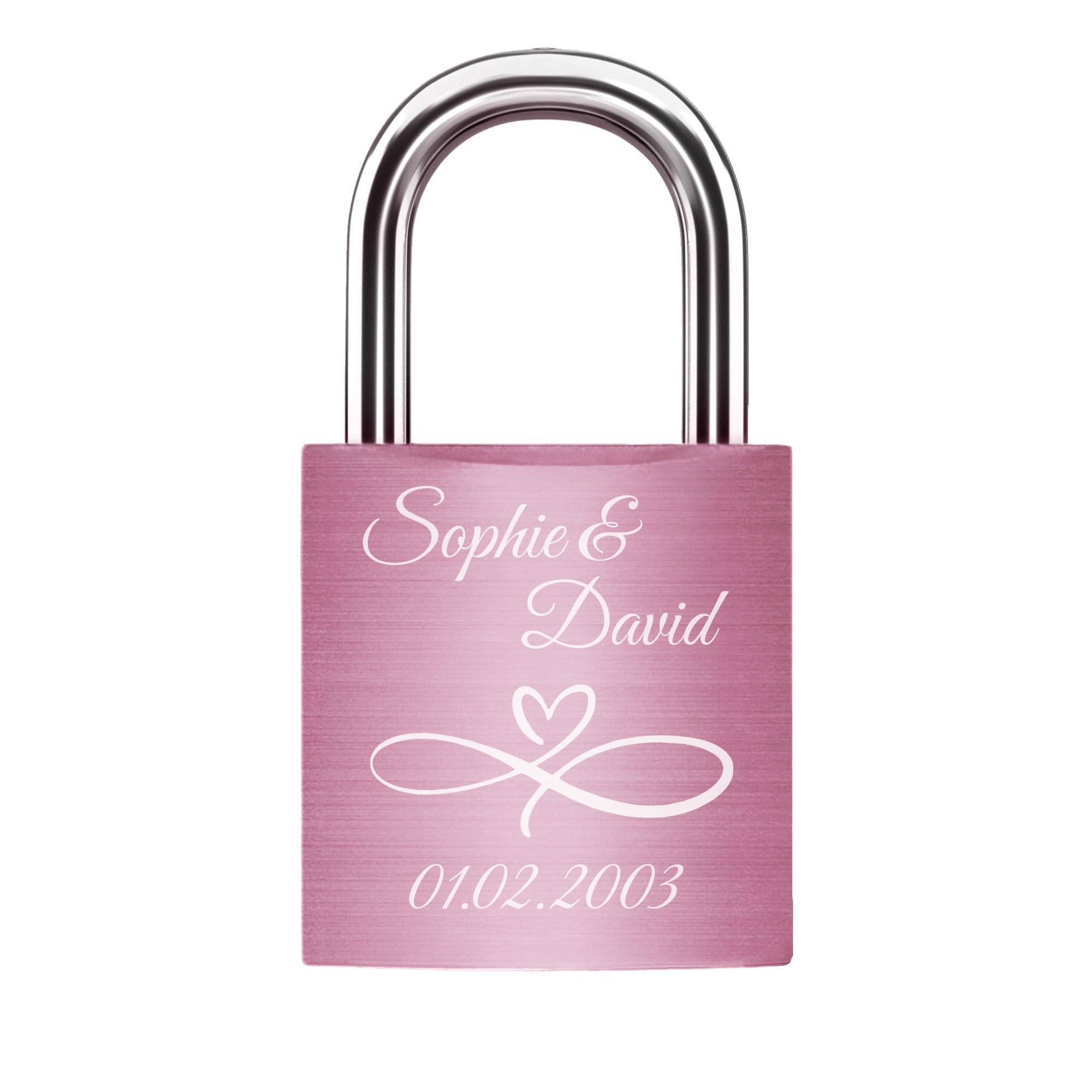 mtb more energy Graviertes Liebesschloss Rosa - frei gestaltbar mit vielen Motiven & Schriftarten - personalisiertes Liebes-Schloss Vorhängeschloss mit Schlüssel - individuelles Pärchen-Geschenk