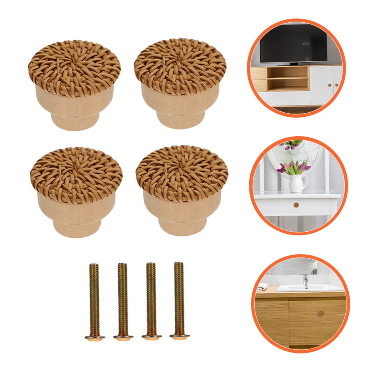Angoily 4 Set Manico Della Testa Di Funghi Pomelli in Vimini Manico in Vimini Pomoli Per Porte Interne Pomelli Per Mobili Rustici Pomelli Per Mobili in Legno Comò Tira Di Legno 4 Pezzi*4