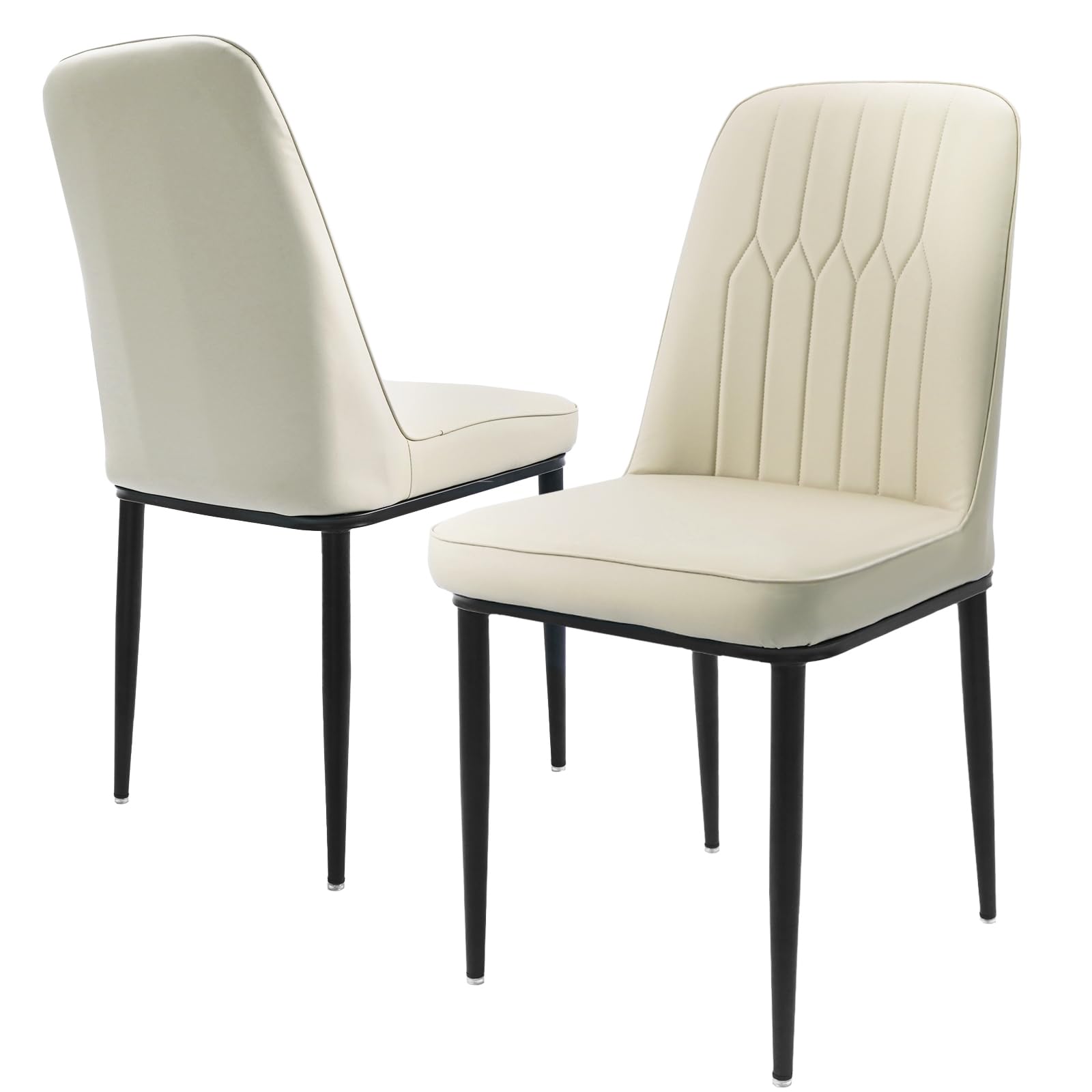 Durrafy Dining Chairs Set of 2 - Off-White Upholstered High Back Kitchen chair with Non-Slip Metal Legs, Easy to Clean Home Chairs for Dining Room Living Room Bedroom Kitchen Lounge