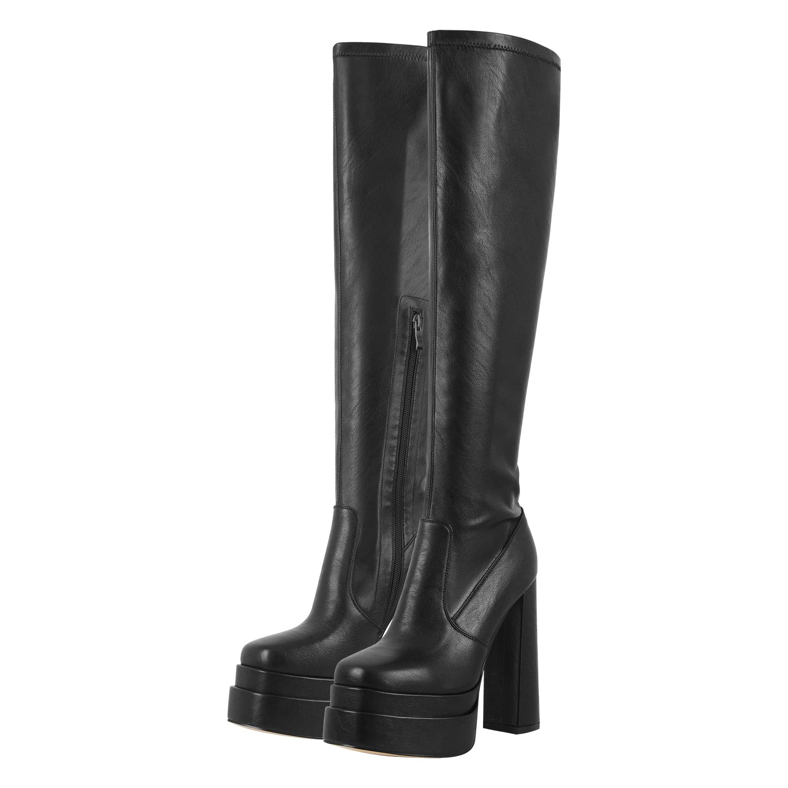 Only maker Overknee Stiefel Stretch Boots für Damen mit Gestapeltem Plateau Blockabsatz Reißverschluss