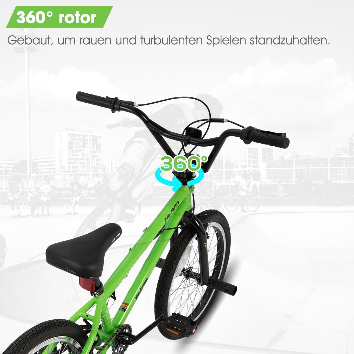 HILAND BMX Freestyle 20 Pulgadas para Niños y Niñas con Sistema de Rotor 360°, Bicicletas Freestyle para Infantil con 4 Pegs de Acero y Rueda Libre, Blanco/Rojo/Verde/Negro