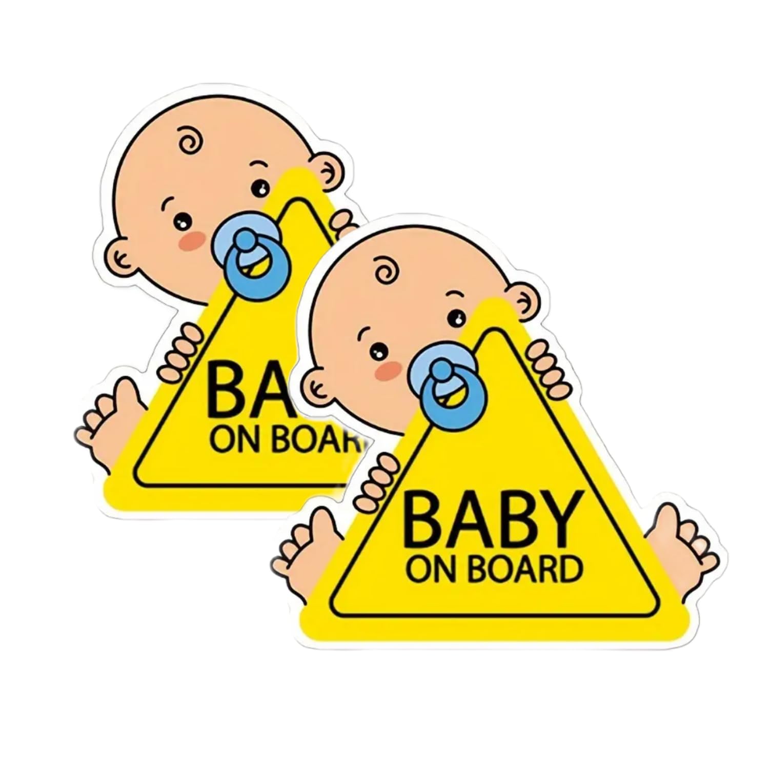 Little Finds 2 X Blue Baby On Board Car Safety Sign, Yellow Triangle Warning Sticker With Cartoon Design (2 X Blue)