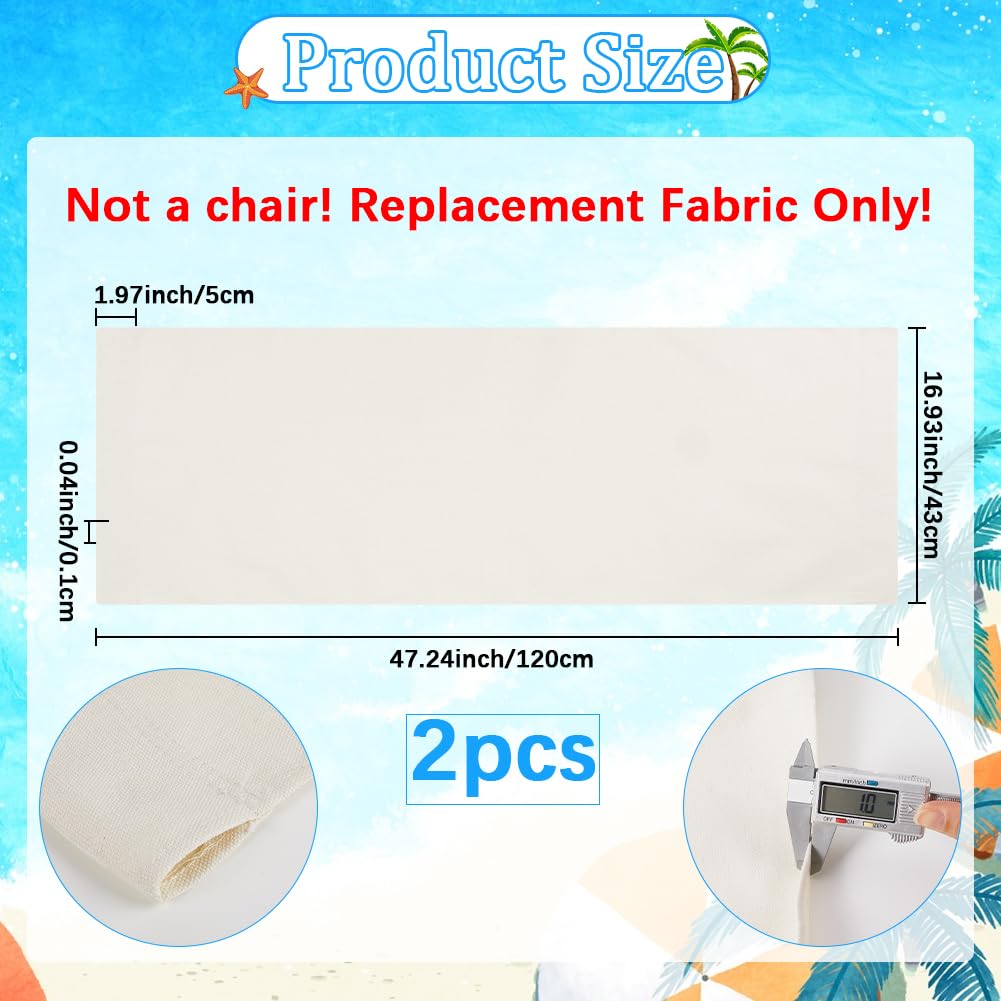 GORGECRAFT 2pcs Toile de Chilienne Chaise de Plage,120x43cm,Blanches Sling Remplacement Toile de Transat pour Chaises Longues Pliantes Bain de Soleil,en Extérieur,l’été,Jardin,Cour