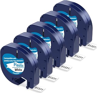 5 X Plastic White Tape Replacement for Dymo Letratag Refills, Compatible with Dymo Label Maker Refills 1/2 x 13 for Letra Tag for LT100T LT100H QX50