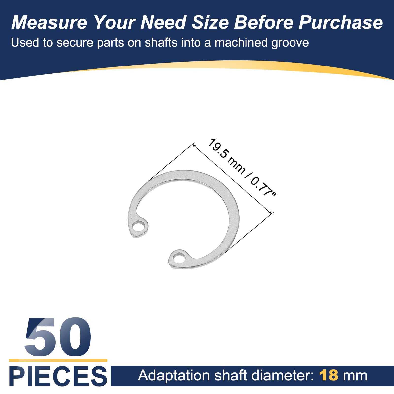 PATIKIL 50 Pcs 18mm ID Internal Retaining Rings E-Clip Snap Ring 304 Stainless Steel, Silver - Image 2